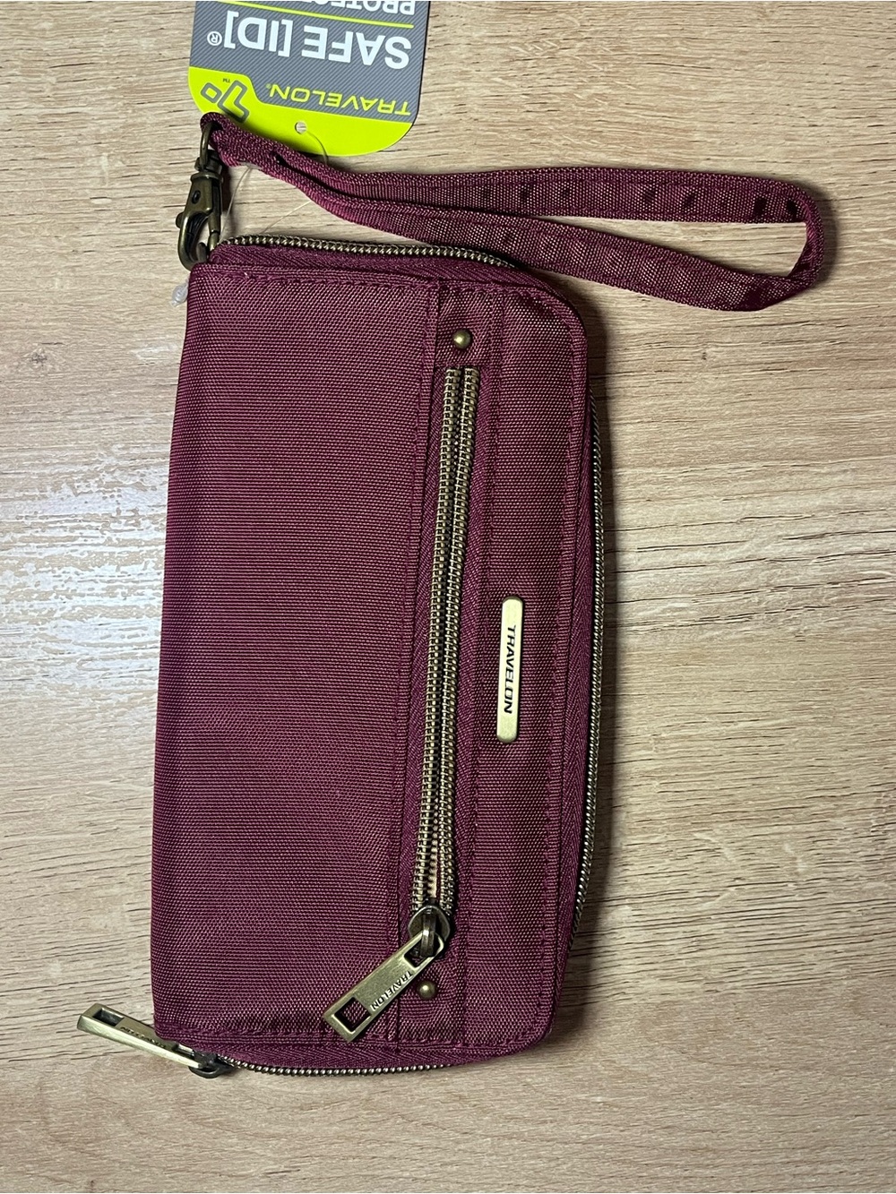 Travelon Burgundy Wristlet Wallet with Zip Pocket
